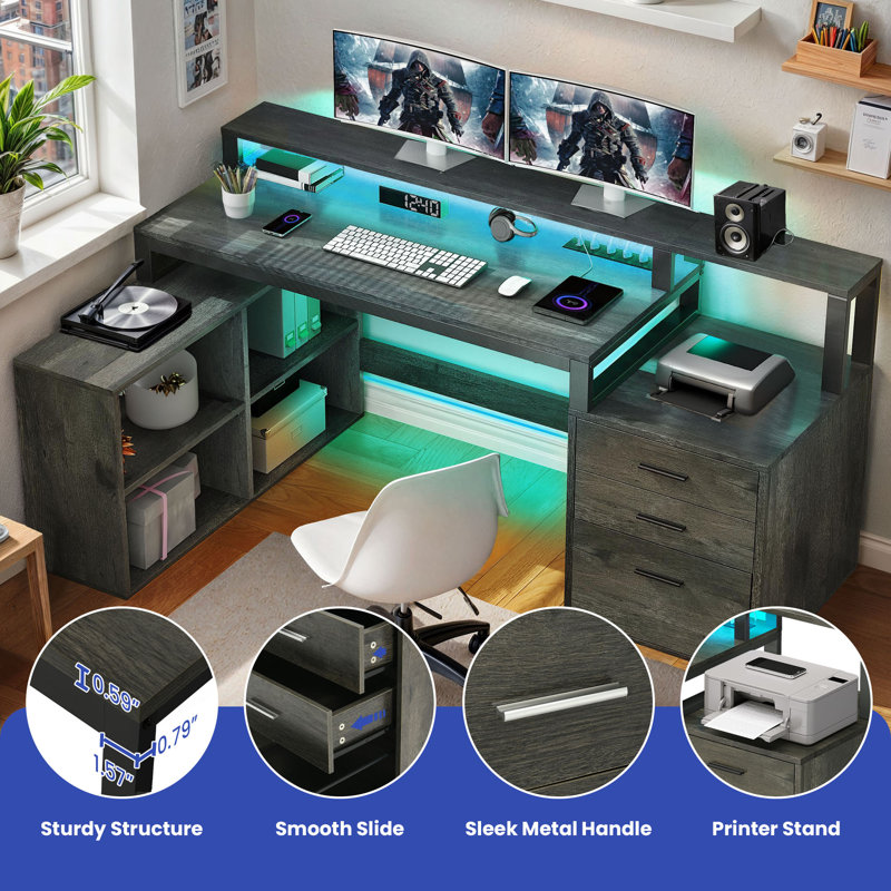 Ivy Bronx Cristel 65.4'' W L-Shaped Computer Desk & Reviews | Wayfair